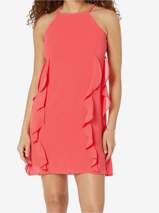 Vince Camuto Dresses & Skirts - Vince Camuto Coral Halter Mini Dress with Ruffle Seam Detail